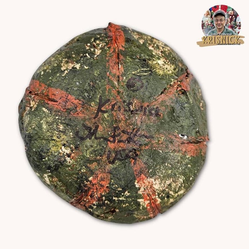 Krisnick Green Pumpkin with Orange Stripe & Dried Stem - 9.5" x 5"