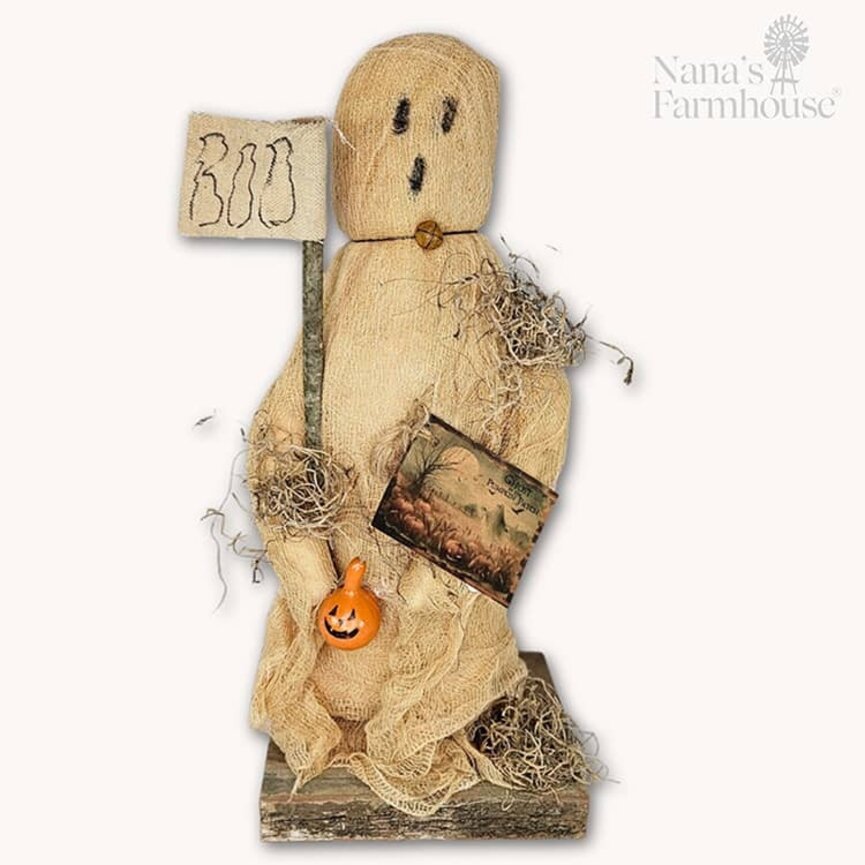 Ghost Doll Gauze with Boo Flag Stick & Pumpkin - 16"