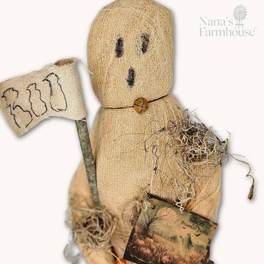 Ghost Doll Gauze with Boo Flag Stick & Pumpkin - 16"