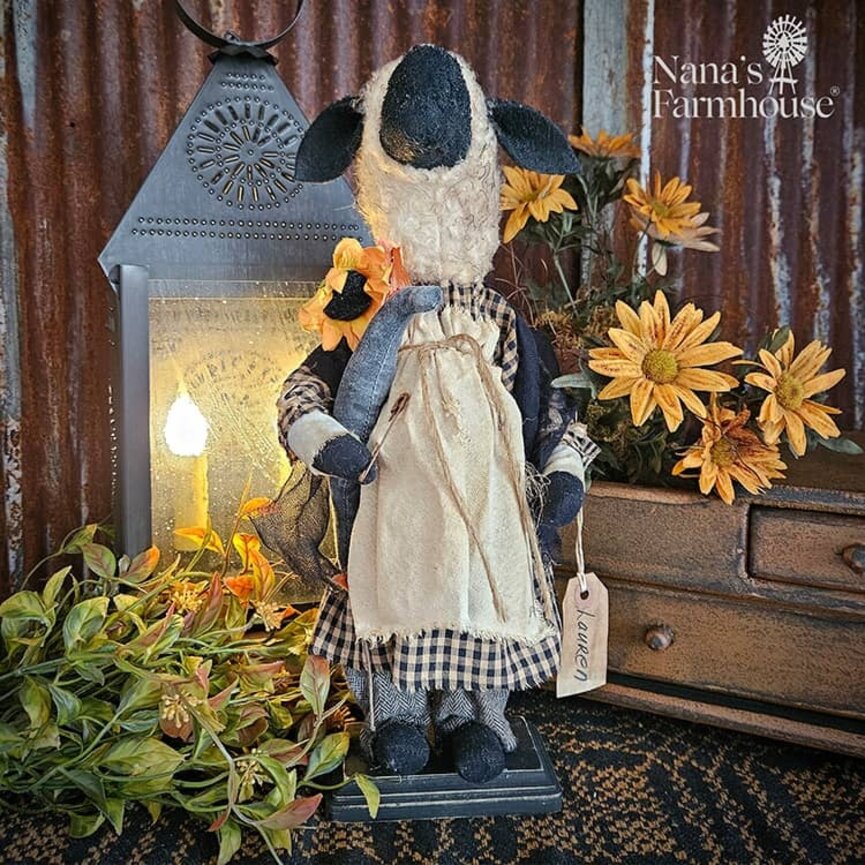 Sheep Girl Lauren with Crow & Sunflower - 16"