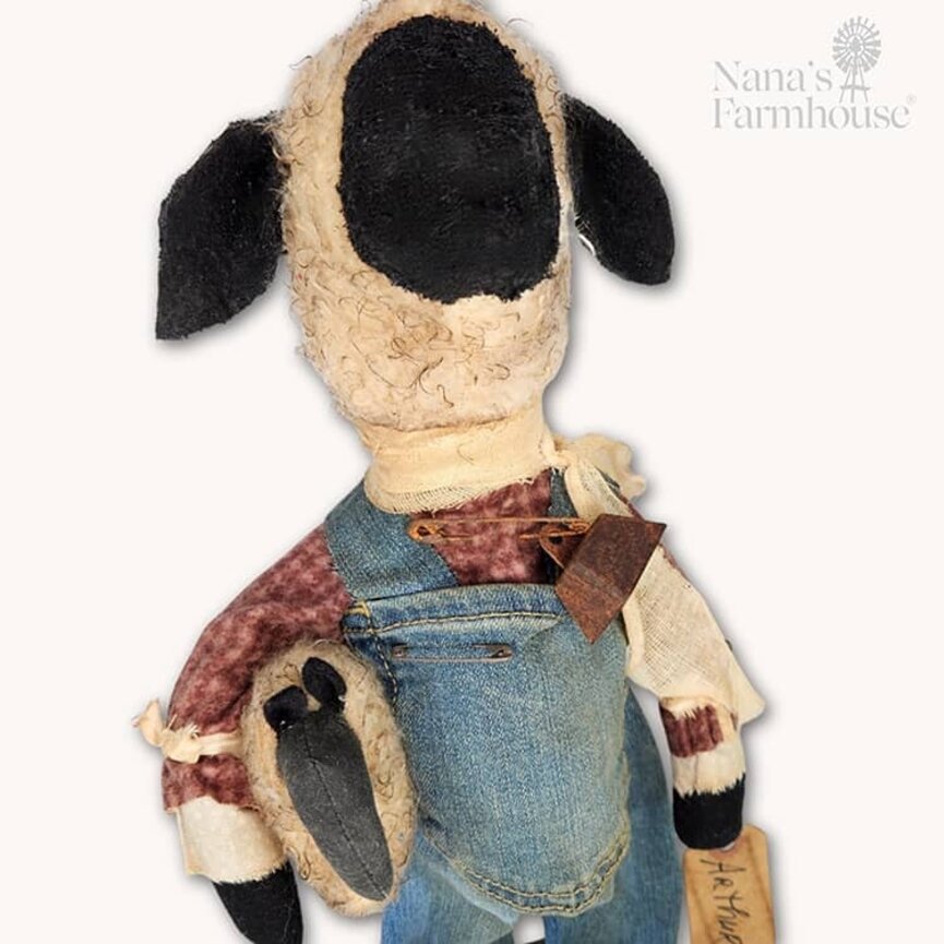Sheep Boy Arthur Doll in Overalls Holding Lamb - 16"