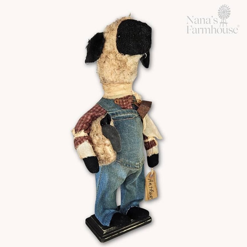 Sheep Boy Arthur Doll in Overalls Holding Lamb - 16"
