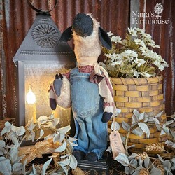 Sheep Boy Arthur Doll in Overalls Holding Lamb - 16"