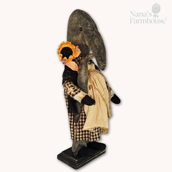 Primitive Crow Girl Lucille Holding Crow & Sunflower - 16.5"