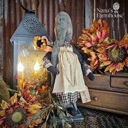 Primitive Crow Girl Lucille Holding Crow & Sunflower - 16.5"