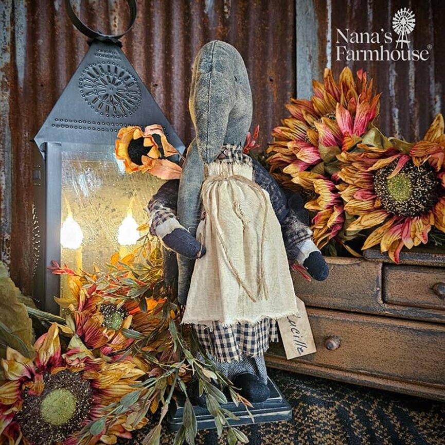 Primitive Crow Girl Lucille Holding Crow & Sunflower - 16.5"