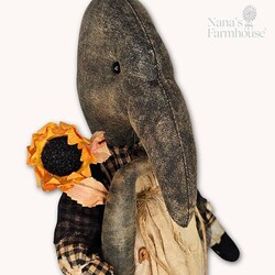 Primitive Crow Girl Lucille Holding Crow & Sunflower - 16.5"