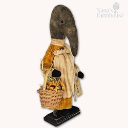 Primitive Crow Girl Doll Ravin with Basket Of Sunflowers - 16.5"