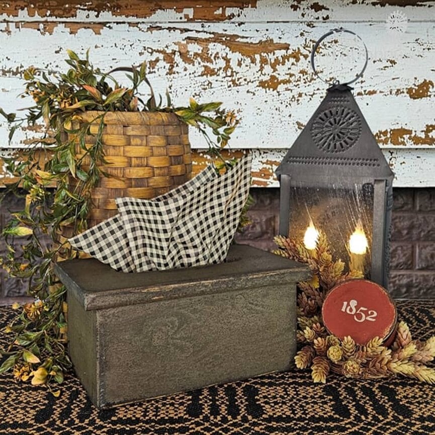 Tissue Box Wooden Distressed - 12" x 5.75" x 7.25"