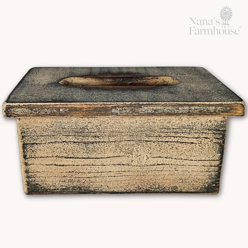 Tissue Box Wooden Distressed - 12" x 5.75" x 7.25"