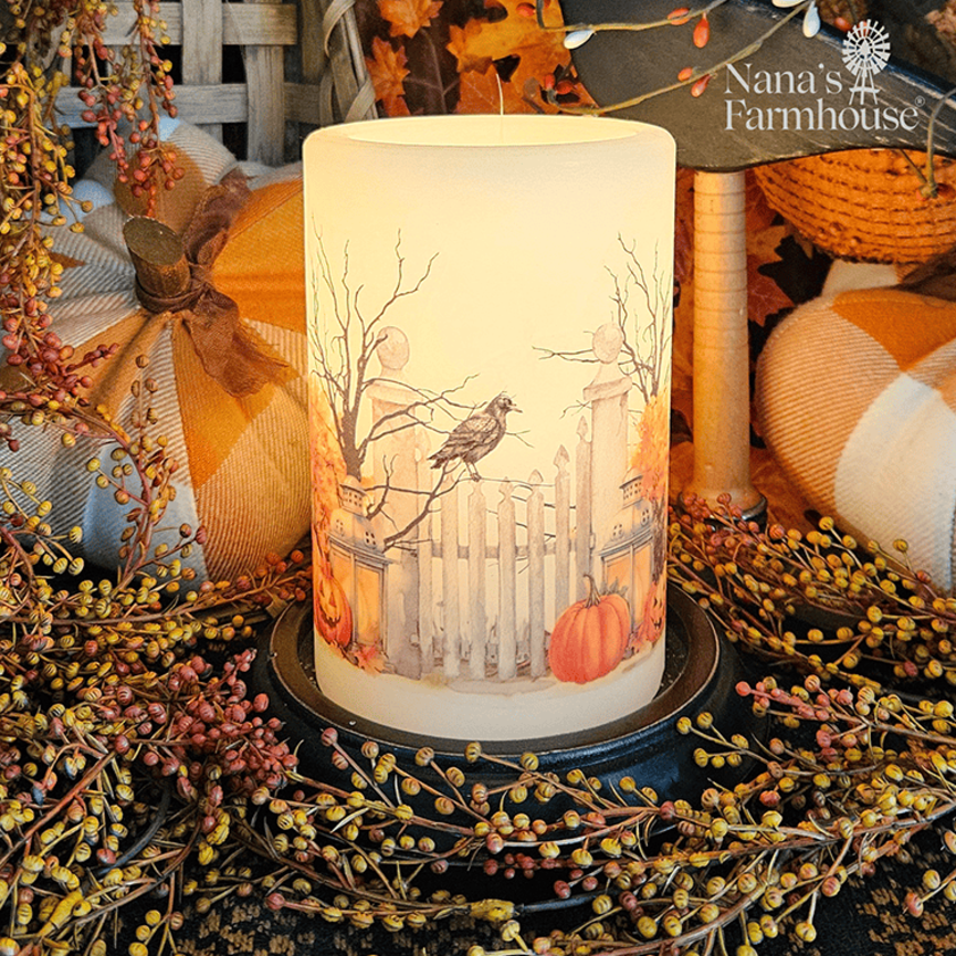 Garden Gate Halloween Candle Sleeve - Vanilla