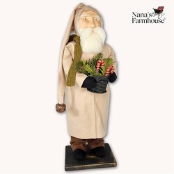 Santa in Tan Coat Holding Basket with Candy Canes & Greenery - 21"