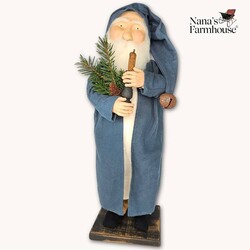 Santa Blue Coat Holding Candle & Greenery - 21"
