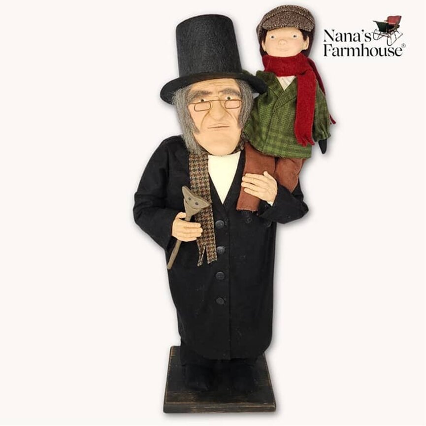 Scrooge Doll Holding Tiny Tim & Crutch - 24" T