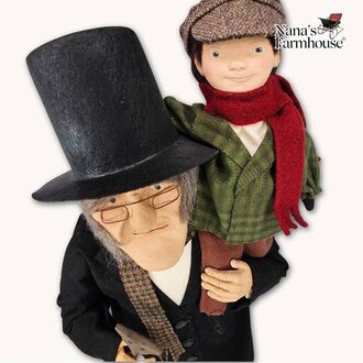 Scrooge Doll Holding Tiny Tim & Crutch