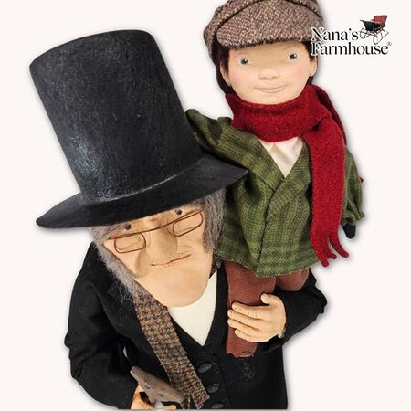 Scrooge Doll Holding Tiny Tim & Crutch