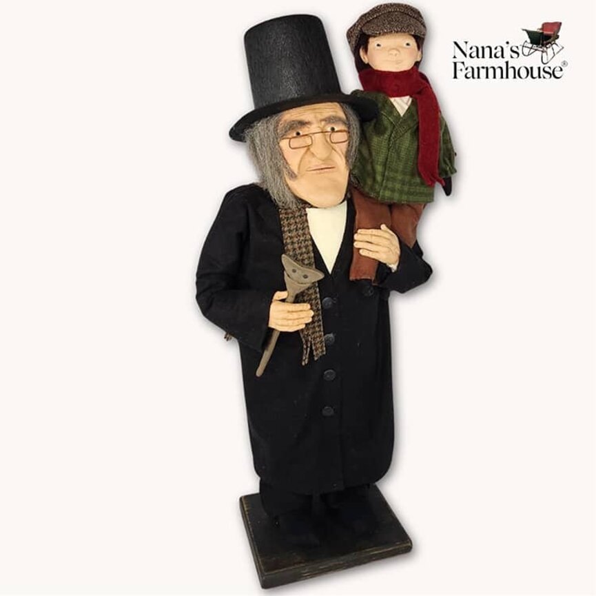 Scrooge Doll Holding Tiny Tim & Crutch - 24" T