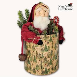 Santa In Christmas Box Holding Candy Cane - 13"
