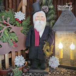 Santa in Top Hat and Long Coat Holding Wreath - 13.5"