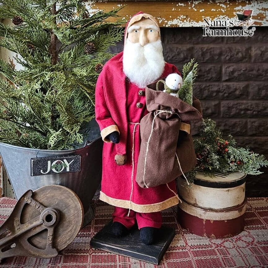 Santa Red Robe Red Cap with Snowman & Bottle Brush Tree In Bag - 23"