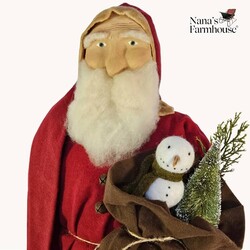 Santa Red Robe Red Cap with Snowman & Bottle Brush Tree In Bag - 23"