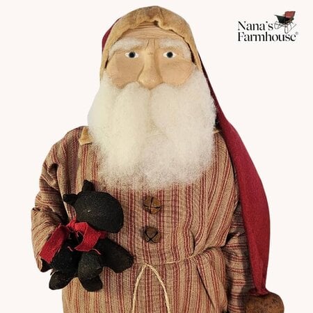 Santa in Red Ticking Holding Scottie Dog & Wreath
