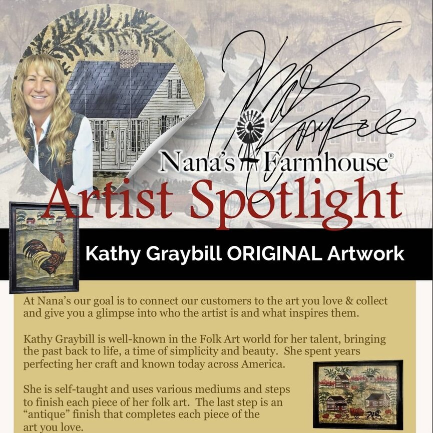 Kathy Graybill Hand Painted Antique Five Drawer Wall Box - 21.25" x 5" x 4"