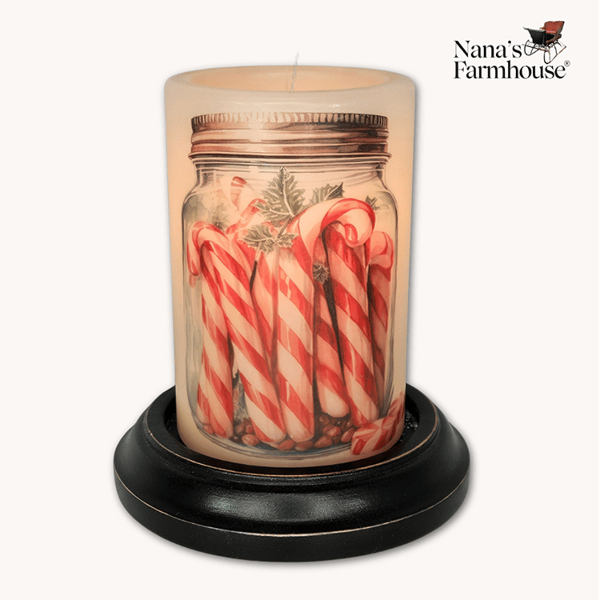 Candy Cane Jar Candle Sleeve - Antique Vanilla