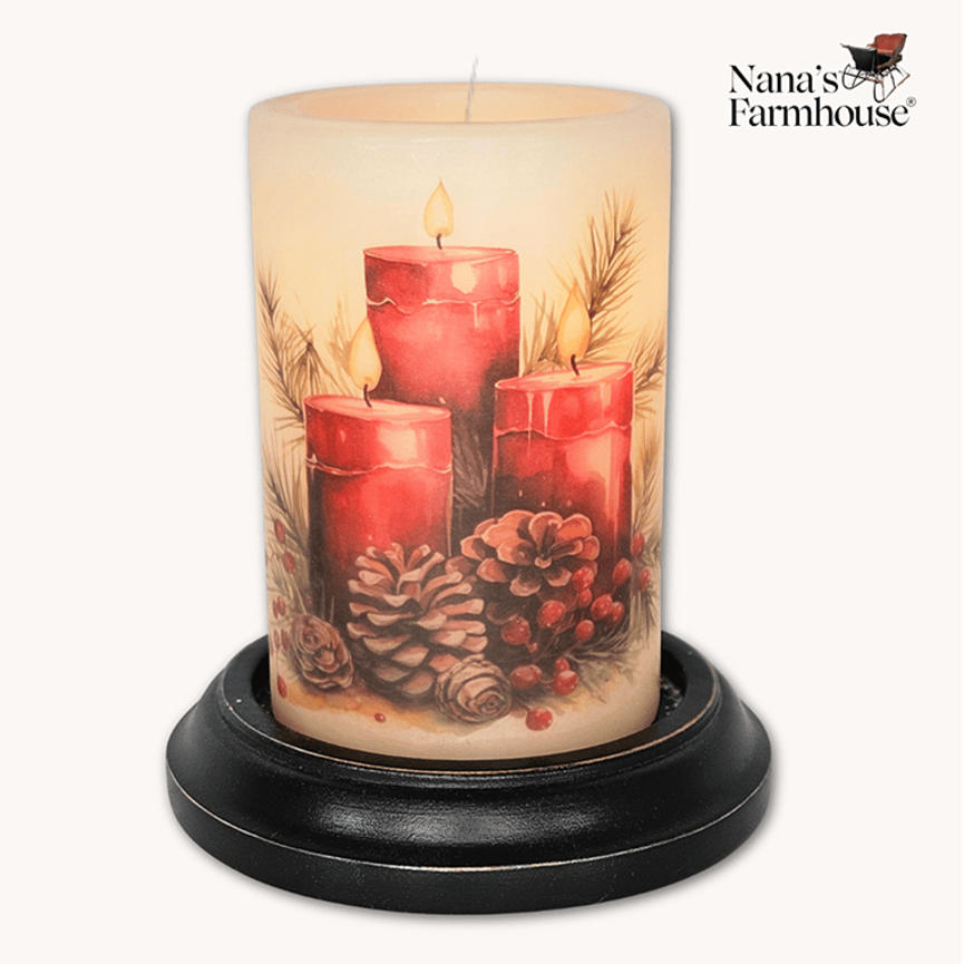 Red Triple Candles Candle Sleeve - Antique Vanilla