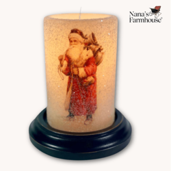 Vintage Print Walking Santa Candle Sleeve