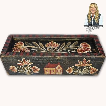 Antique Slide Lid Box Floral & Saltbox House