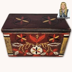 Kathy Graybill Hand Painted Antique Pinwheel Red Box - 11" x 7" x 5.25"