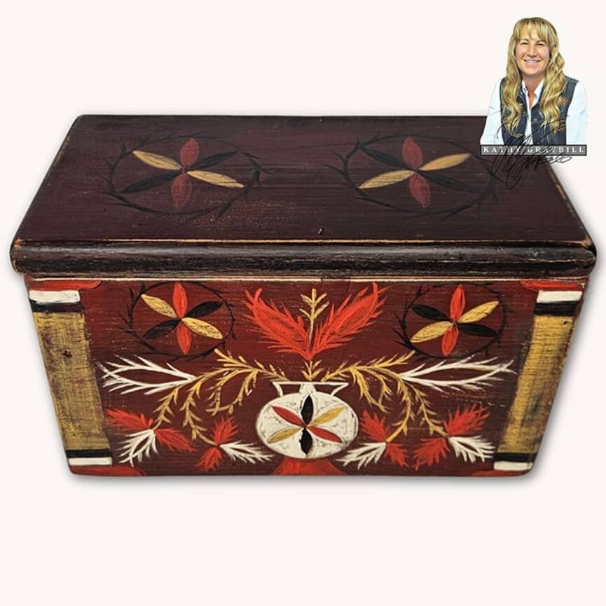 Kathy Graybill Hand Painted Antique Pinwheel Red Box - 11" x 7" x 5.25"