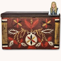 Kathy Graybill Hand Painted Antique Pinwheel Red Box - 11" x 7" x 5.25"