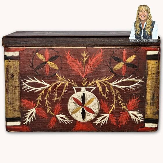 Pinwheel Red Hand Painted Antique Box - 11"