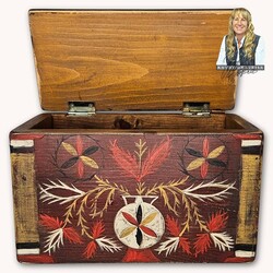 Kathy Graybill Hand Painted Antique Pinwheel Red Box - 11" x 7" x 5.25"