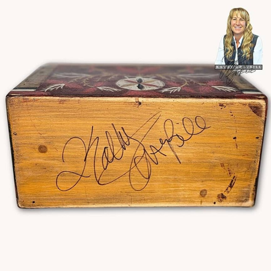 Kathy Graybill Hand Painted Antique Pinwheel Red Box - 11" x 7" x 5.25"