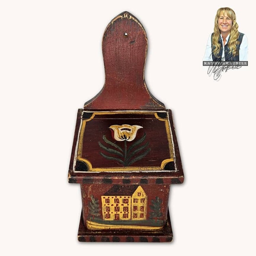 Kathy Graybill Hand Painted Antique Red Salt Box - 10" x 5" x 5"