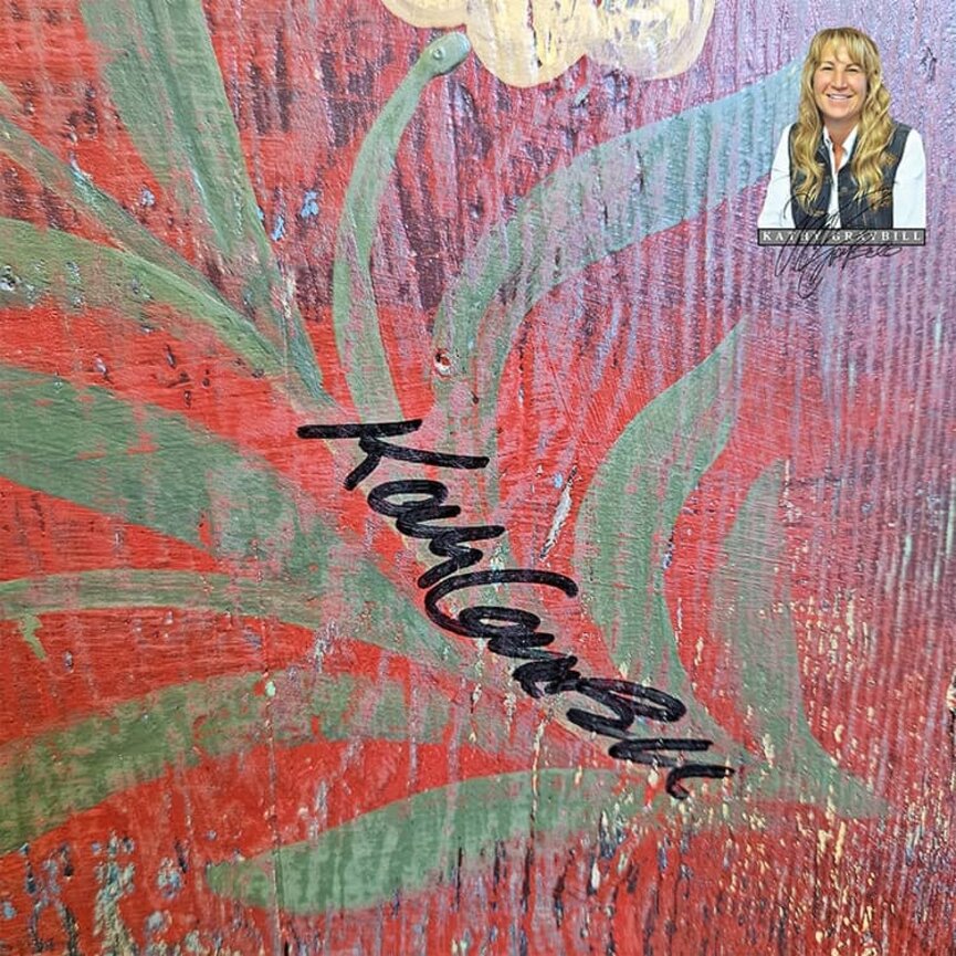 Kathy Graybill Hand Painted Antique Red Salt Box - 10" x 5" x 5"