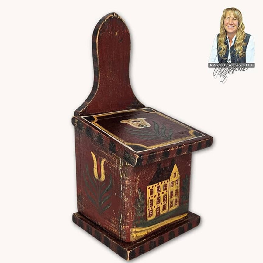 Kathy Graybill Hand Painted Antique Red Salt Box - 10" x 5" x 5"