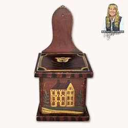 Kathy Graybill Hand Painted Antique Red Salt Box - 10" x 5" x 5"