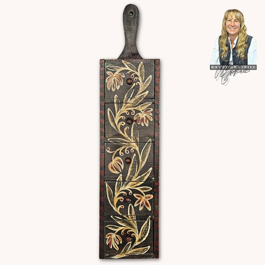 Kathy Graybill Hand Painted Antique Five Drawer Wall Box - 21.25" x 5" x 4"