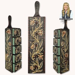 Kathy Graybill Hand Painted Antique Five Drawer Wall Box - 21.25" x 5" x 4"