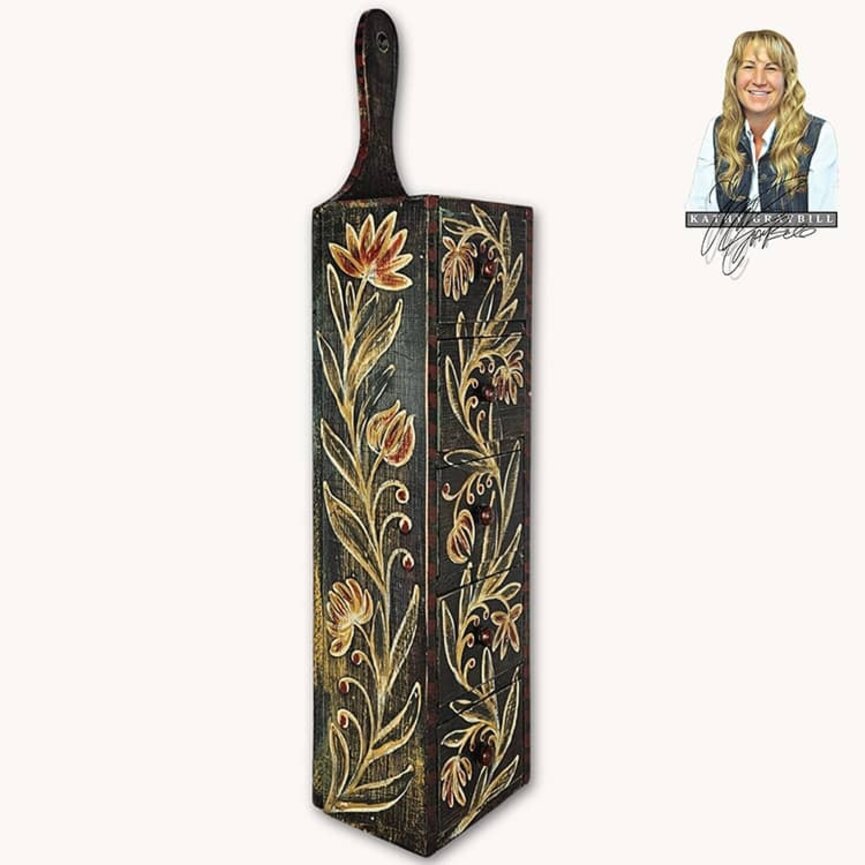 Kathy Graybill Hand Painted Antique Five Drawer Wall Box - 21.25" x 5" x 4"