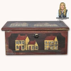 Kathy Graybill Hand Painted Antique Black Box Mustard House - 11" x 6.25" x 4.75"