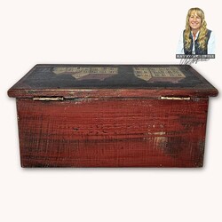 Kathy Graybill Hand Painted Antique Black Box Mustard House - 11" x 6.25" x 4.75"