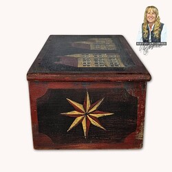 Kathy Graybill Hand Painted Antique Black Box Mustard House - 11" x 6.25" x 4.75"