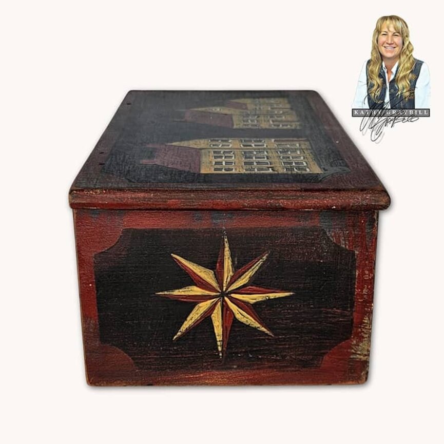 Kathy Graybill Hand Painted Antique Black Box Mustard House - 11" x 6.25" x 4.75"