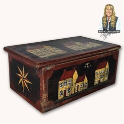Kathy Graybill Hand Painted Antique Black Box Mustard House - 11" x 6.25" x 4.75"