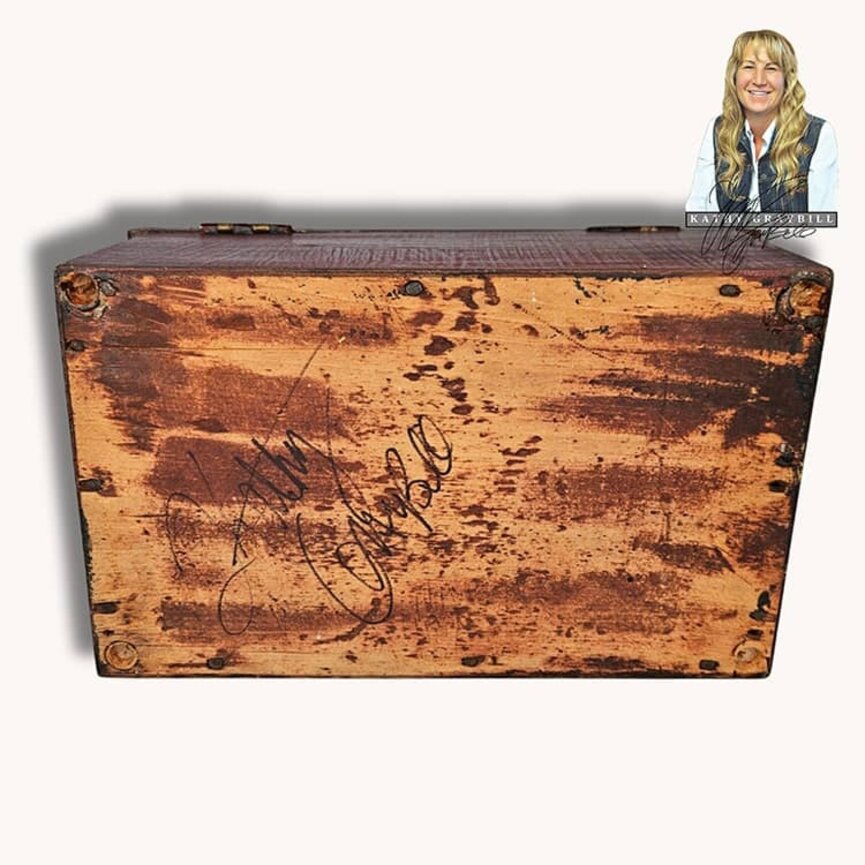 Kathy Graybill Hand Painted Antique Black Box Mustard House - 11" x 6.25" x 4.75"